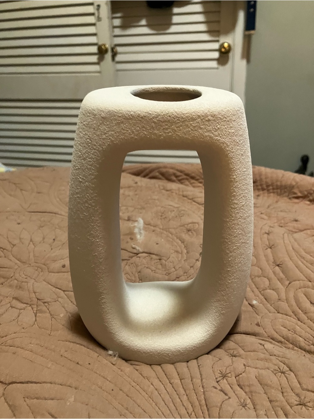 Neutral Textured Ceramic Vase - Sculptural Open Design